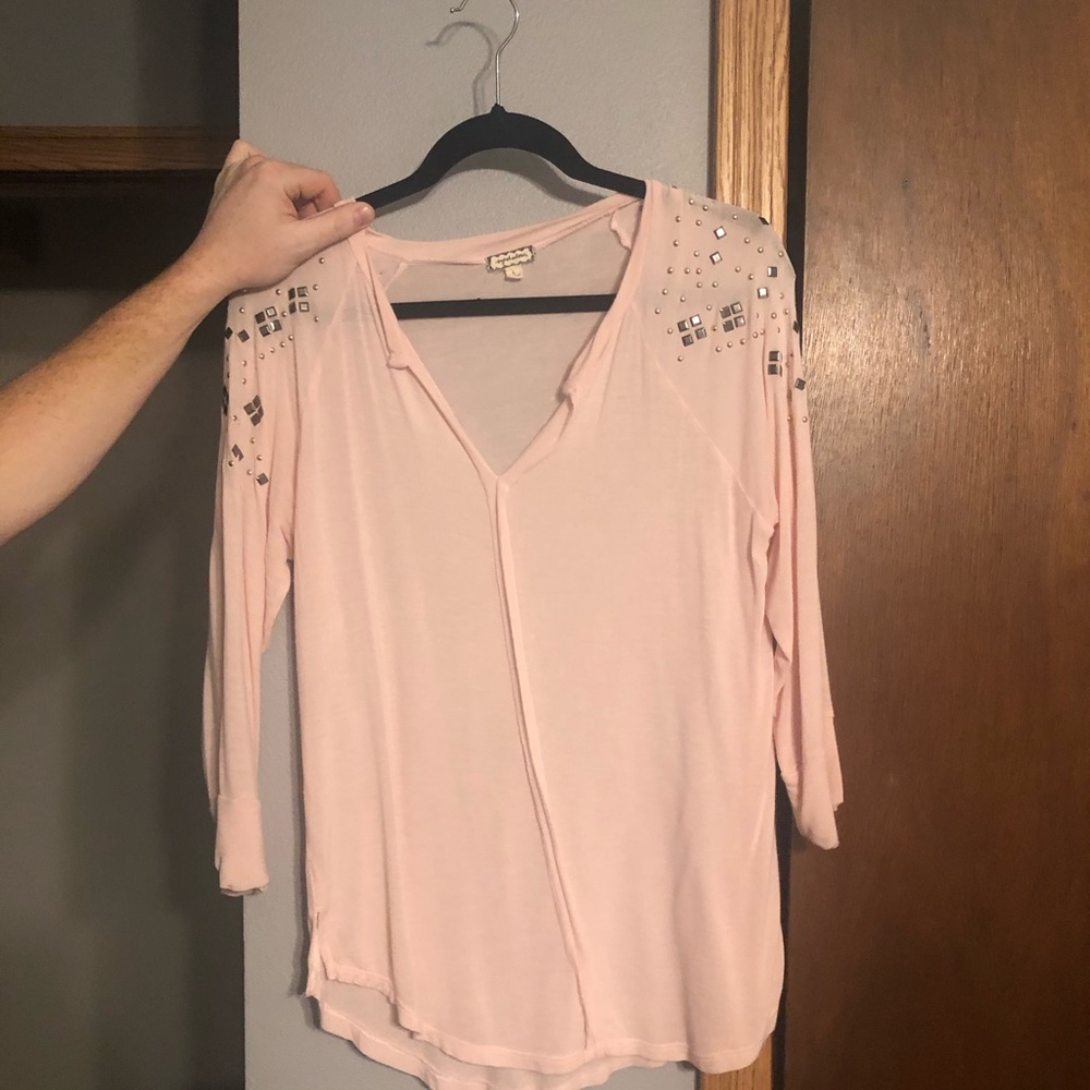 Large pink blouse with studded shoulders